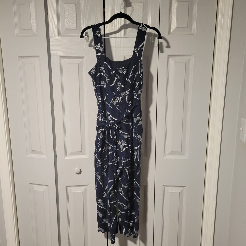 Modern Classic Ann Taylor Petite Wide Leg Cotton Linen Jumper Size 2 Floral Navy - Picture 4 of 11